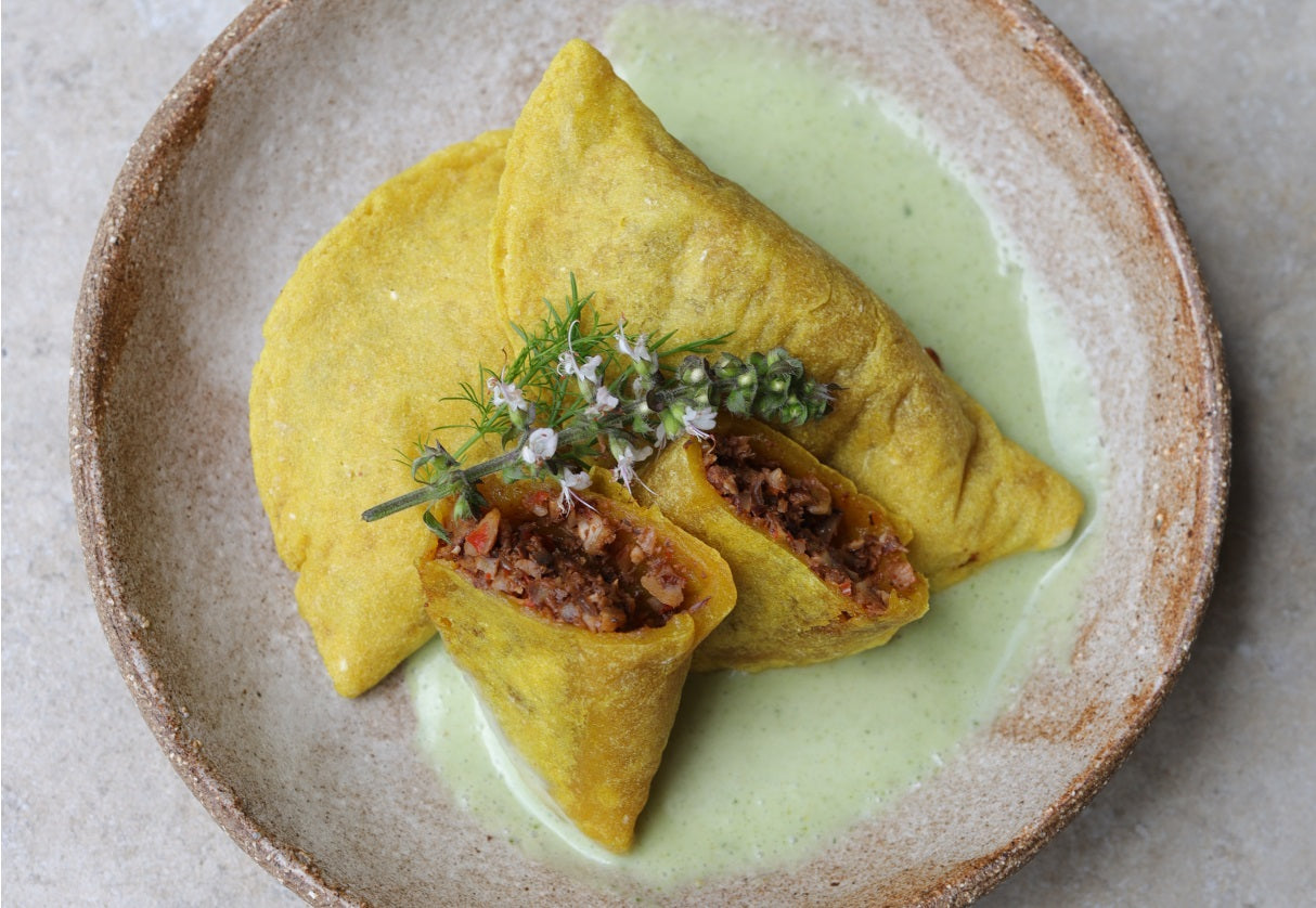 Spiced pecan mushroom empanada