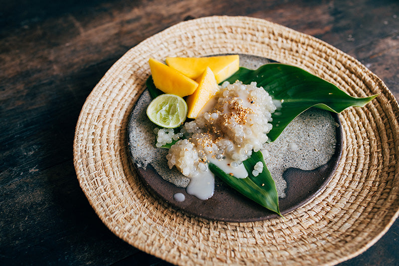 Sticky coconut & mango tapioca with lime.